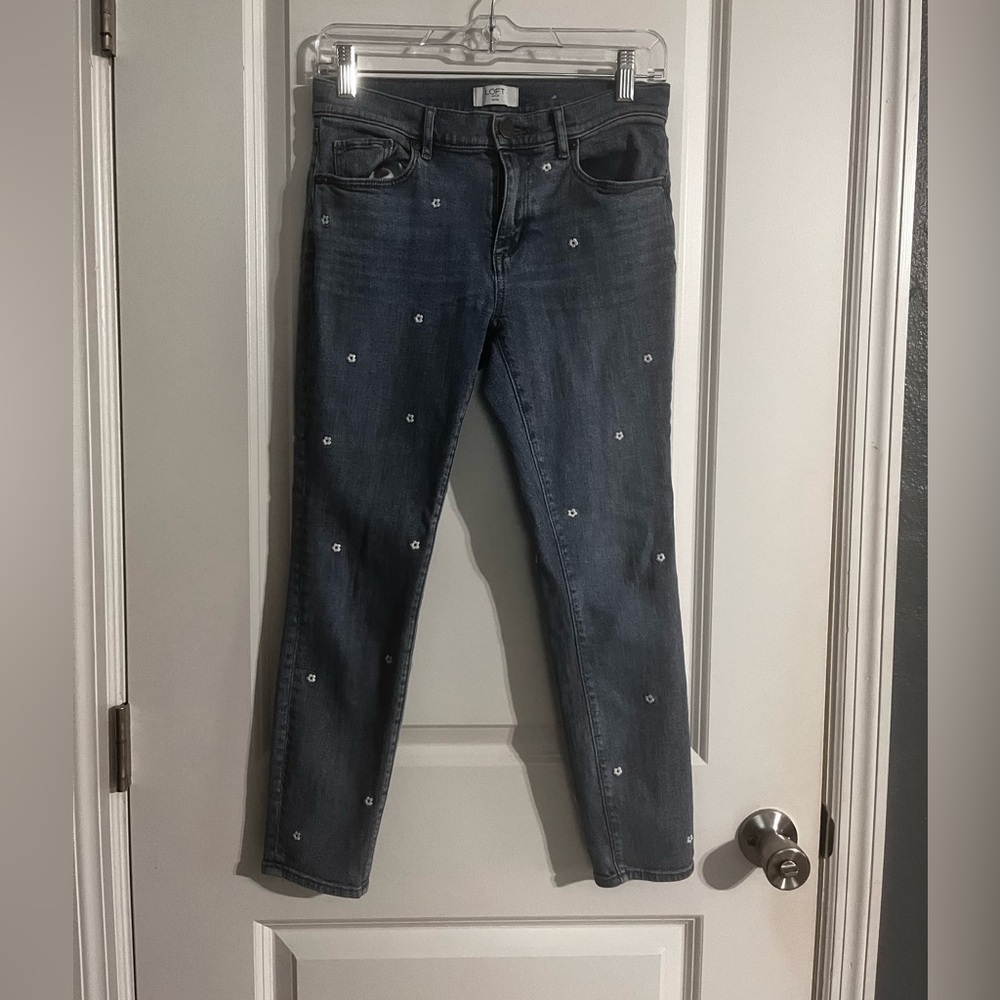 LOFT Dark Blue Embroidered Skinny Jeans (2)
